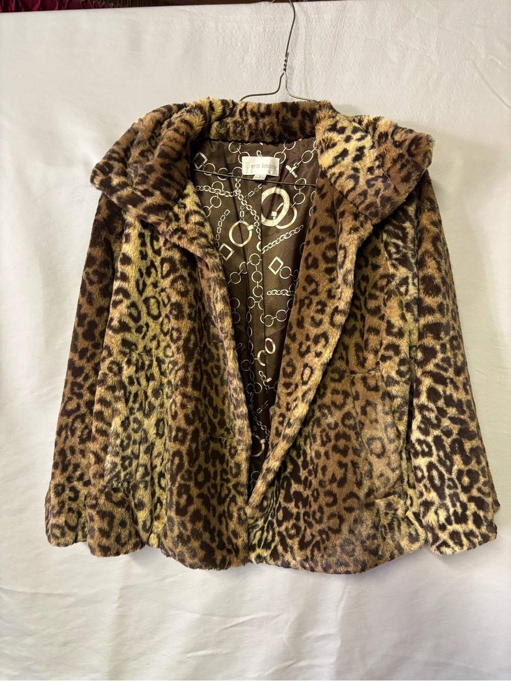 Y2K Glam erin london Leopard Print Teddy Coat in Brown and Cream